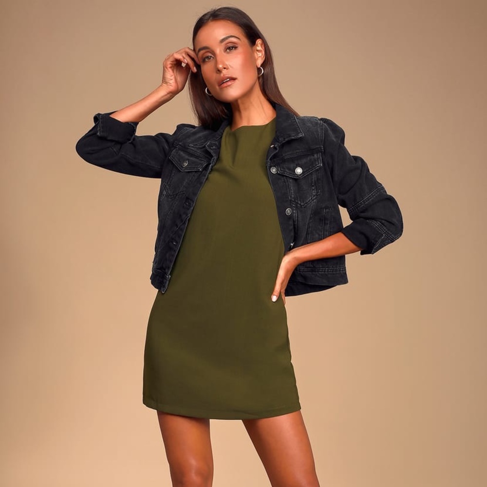 Lulu’s Shift and Shout Olive Green Shift Dress